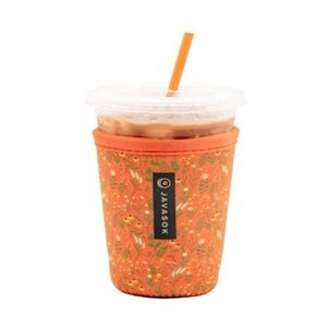 JavaSok Reusable Neoprene Insulator Sleeve Iced Coffee Cups Coral Floral Medium